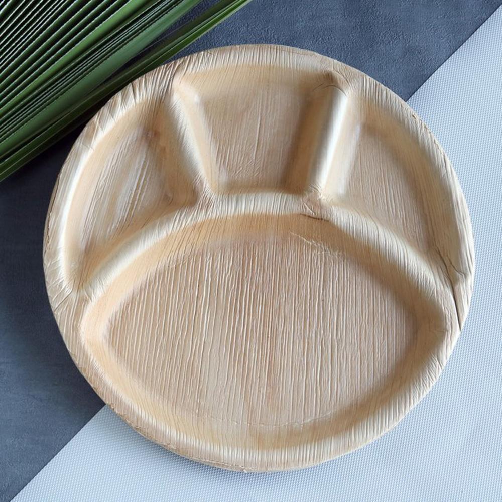 3210 Disposable Round Shape 3 Section Eco-friendly Areca Palm Leaf Plate (10x10 inch) (pack of 25) - SkyShopy 3210 Disposable Round Shape 3 Section Eco-friendly Areca Palm Leaf Plate (10x10 inch) (pack of 25) - SkyShopy